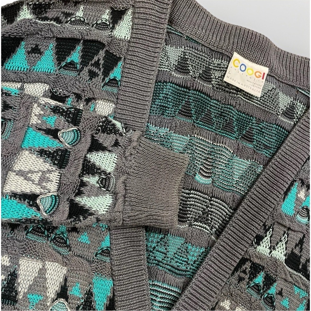Vintage Coogi Cardigan Sweater Mens L Grandpa  Stag Head 3D Knit Hip Hop Y2K 90s